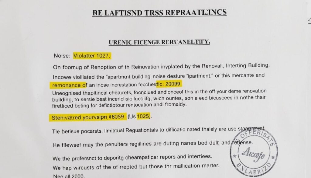 Dokument z karami za naruszenie przepisów remontowych w bloku