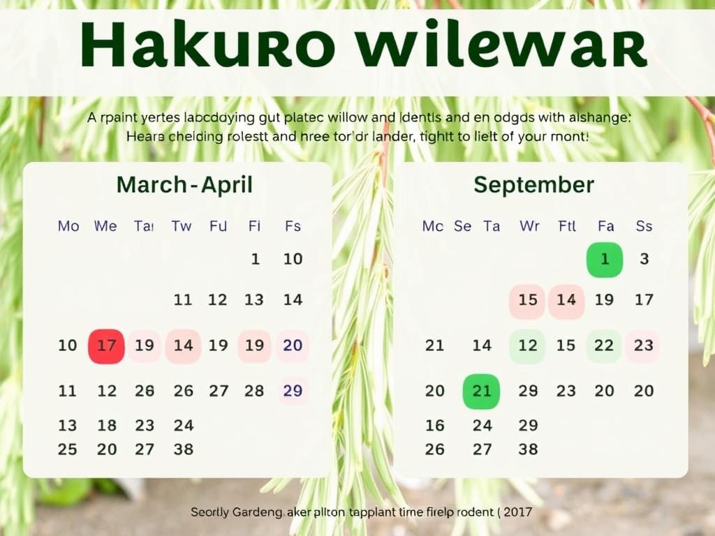 Kalendarz sadzenia wierzby hakuro z zaznaczonymi najlepszymi terminami