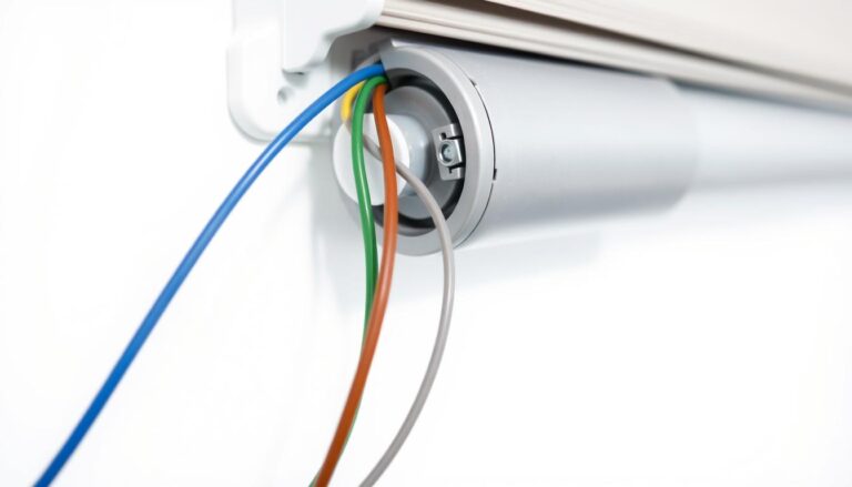 Roleta elektryczna z widocznymi 5 przewodami podłączeniowymi