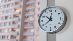 Zegar pokazujący godziny ciszy nocnej w bloku między 22:00 a 6:00