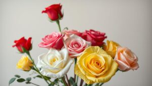 Bukiet różnokolorowych róż symbolizujących różne uczucia i emocje