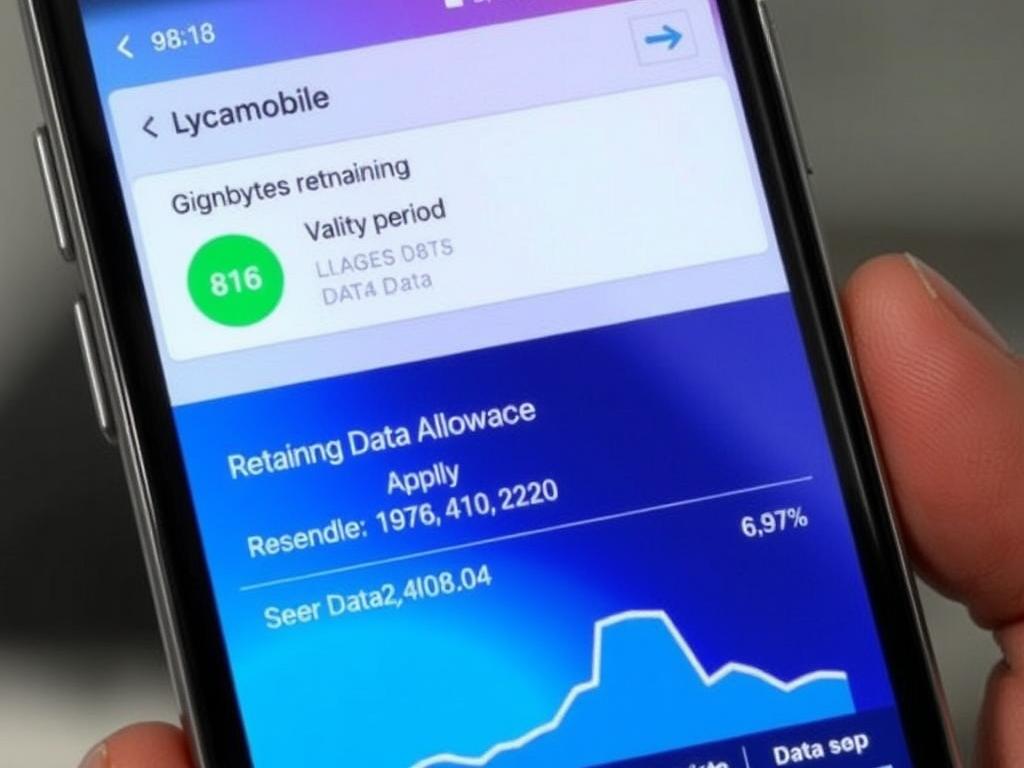 Ekran telefonu pokazujący pozostały pakiet internetu w Lycamobile