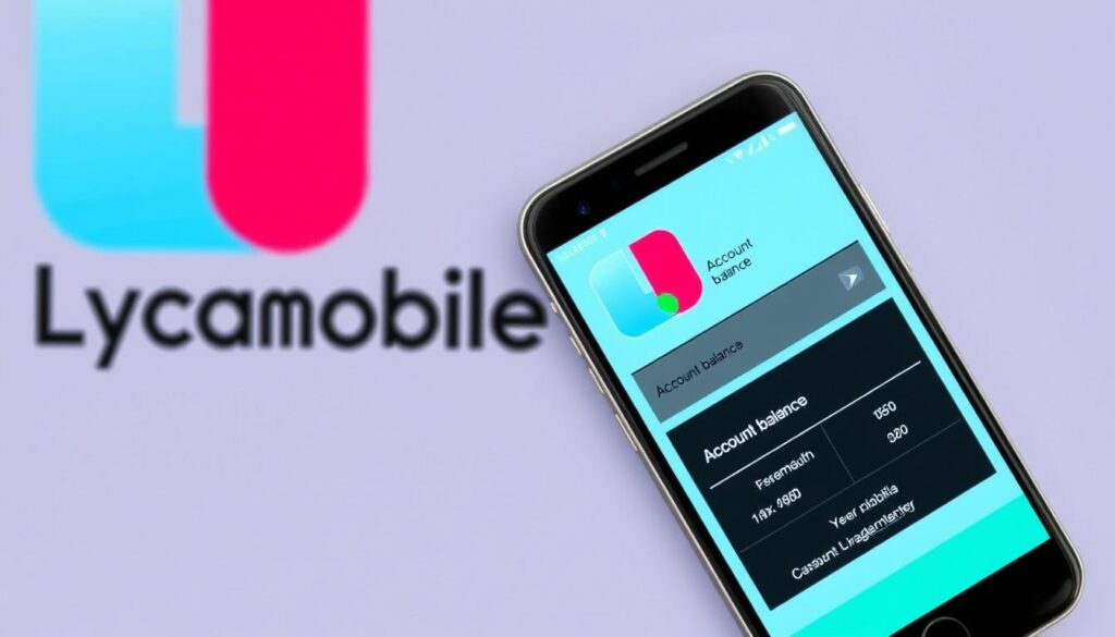 Lycamobile logo i telefon z wyświetlonym stanem konta