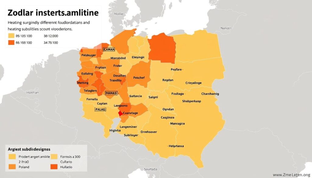 Mapa Polski pokazująca różnice regionalne w dopłatach do ogrzewania w bloku