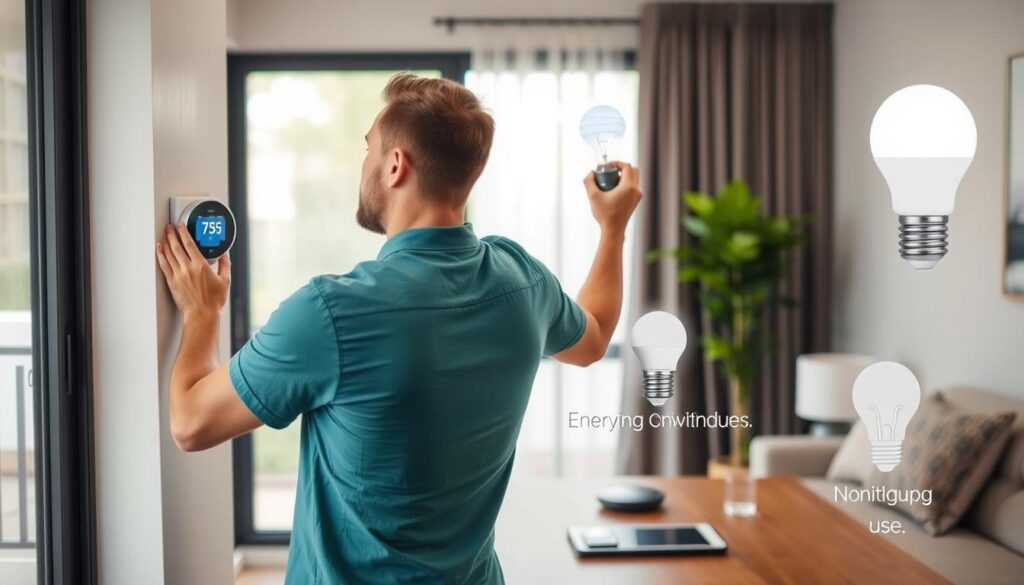 Osoba stosująca metody oszczędzania energii elektrycznej w domu