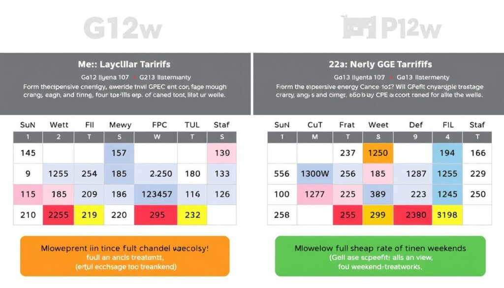 Porównanie taryf G12 i G12w PGE z zaznaczonymi różnicami w godzinach tańszej energii
