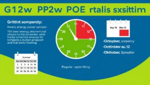 Schemat taryfy G12w PGE pokazujący podział na czas letni i zimowy z zaznaczonymi godzinami tańszej energii