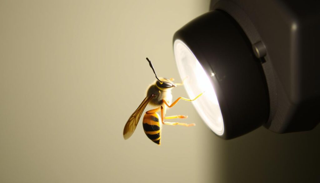 Szerszeń przyciągnięty do światła w nocy Szerszeń przyciągnięty do światła w nocy